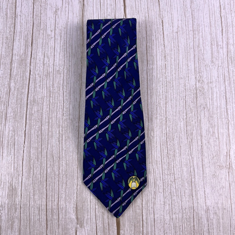 Vintage Men's Silk Tie Meidon Blue & Green Colorful Plants 56in